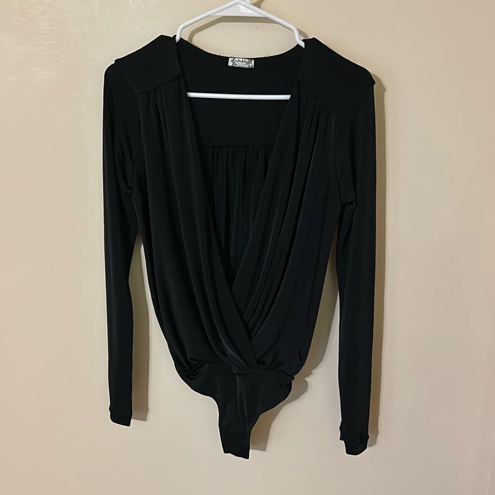 FREE PEOPLE OPEN FRONT THONG BODYSUIT TOP BLACK SIZE SMALL